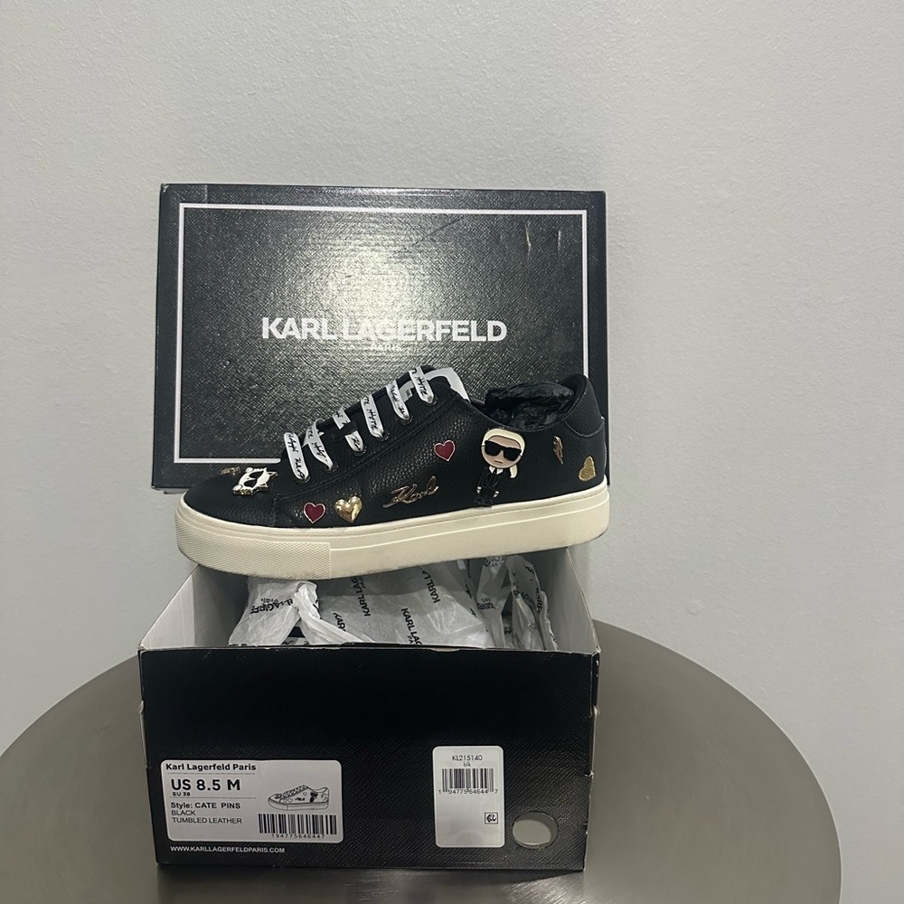 Karl Lagerfeld Black Sneakers with Gold and Red Details